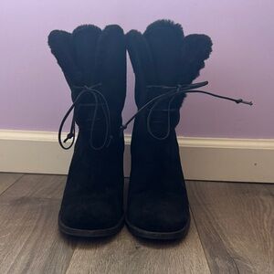 UGG Black Fur-Lined Heeled Boots